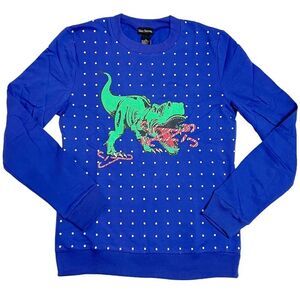 Alex Stevens Lightweight Blue Christmas Dinosaur Polka Dot Sweatshirt Medium